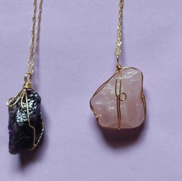 Large Raw Wire Wrapped Natural Healing Crystal Necklaces - Picture 3 of 6